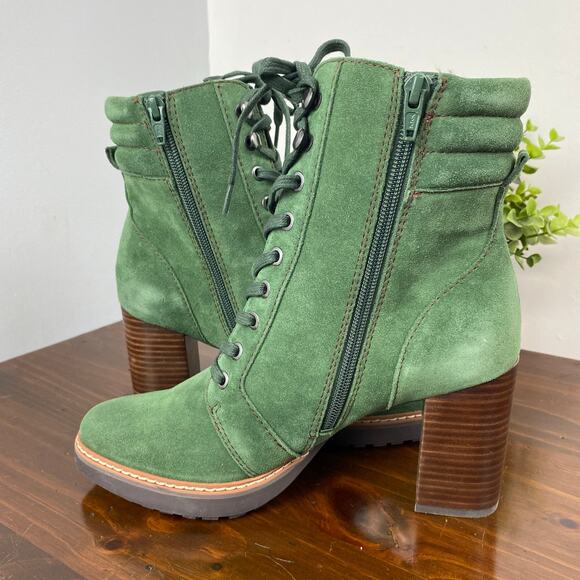 Naturalizer Callie Suede Leather Lace Up Ankle Boot Spruce Green Size 9 - Picture 8 of 11